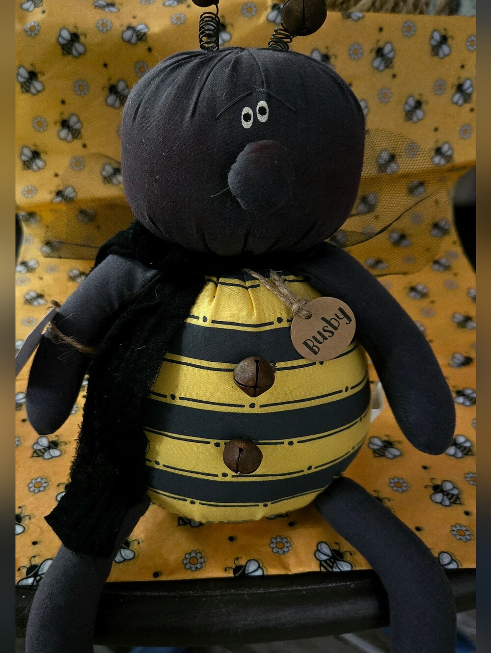 Black and Yellow Bee Plush Accent Doll NWOT